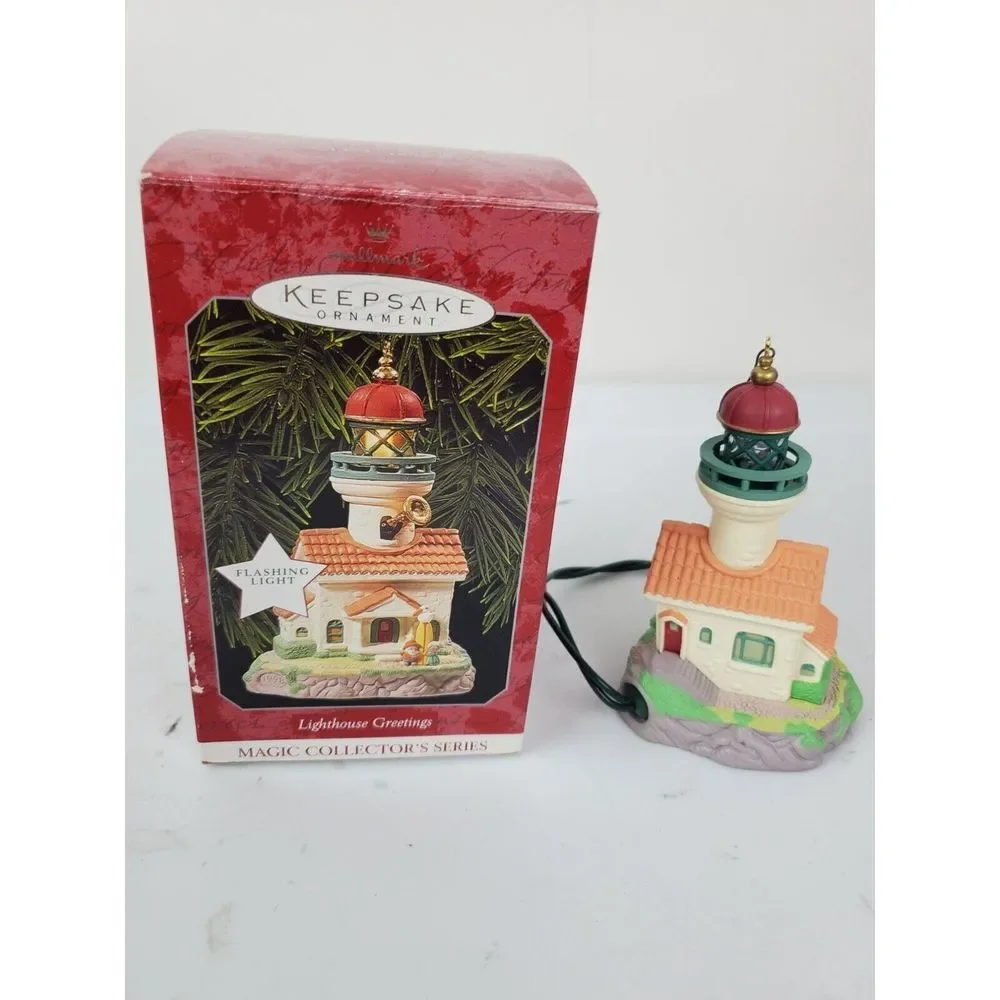 VTG 1998 Hallmark‎ Keepsake Christmas Ornament Lighthouse Greetings Magic